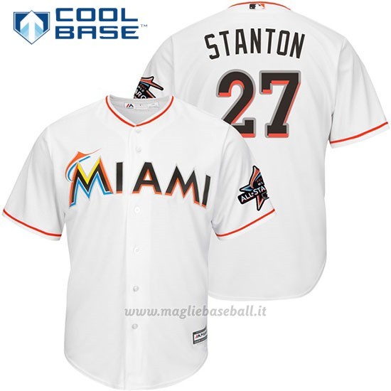 Maglia Baseball Uomo Miami Marlins 27 Giancarlo Stanton Bianco2017 Cool Base